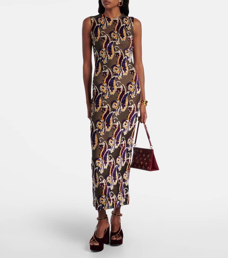 Paisley semi-sheer midi dress