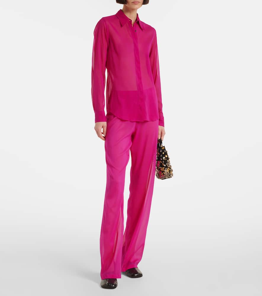 High-rise silk-blend wide-leg pants