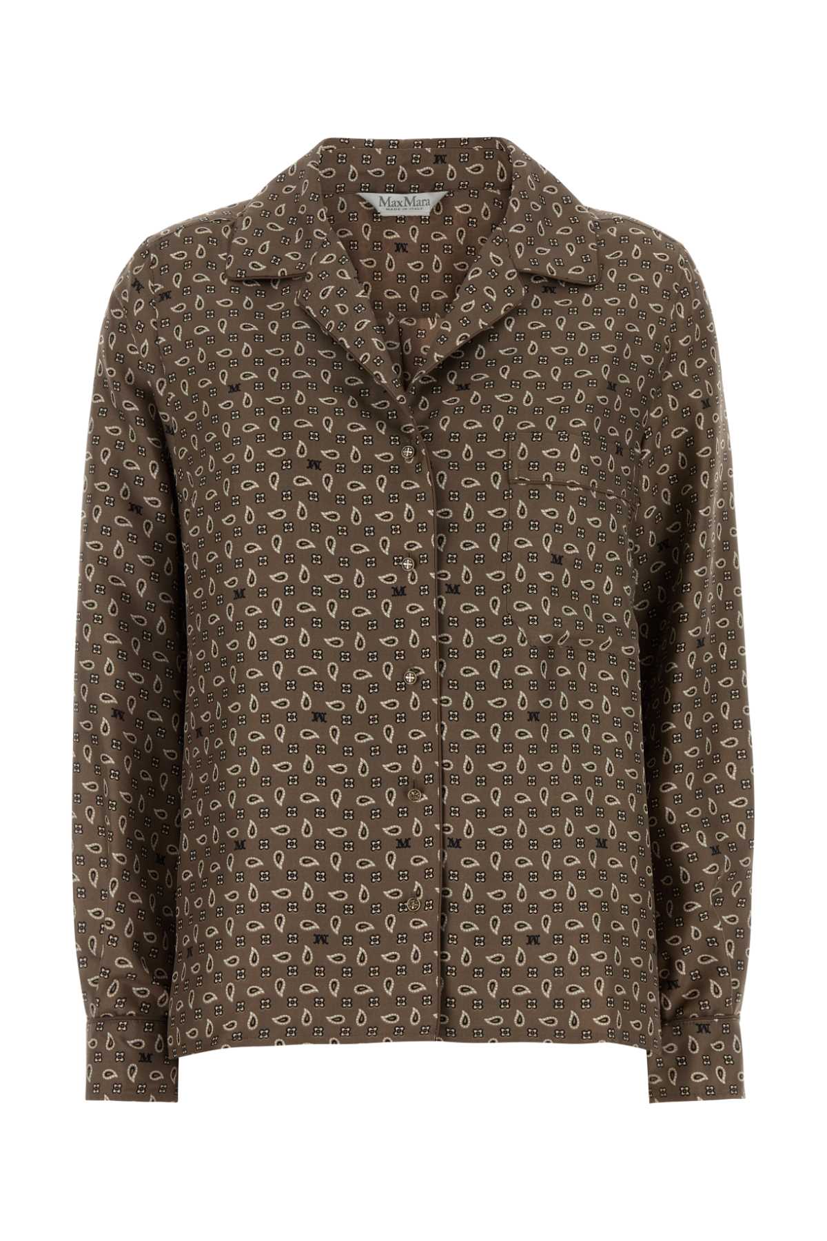 All-Over Patterned Silk Shirt — Brown