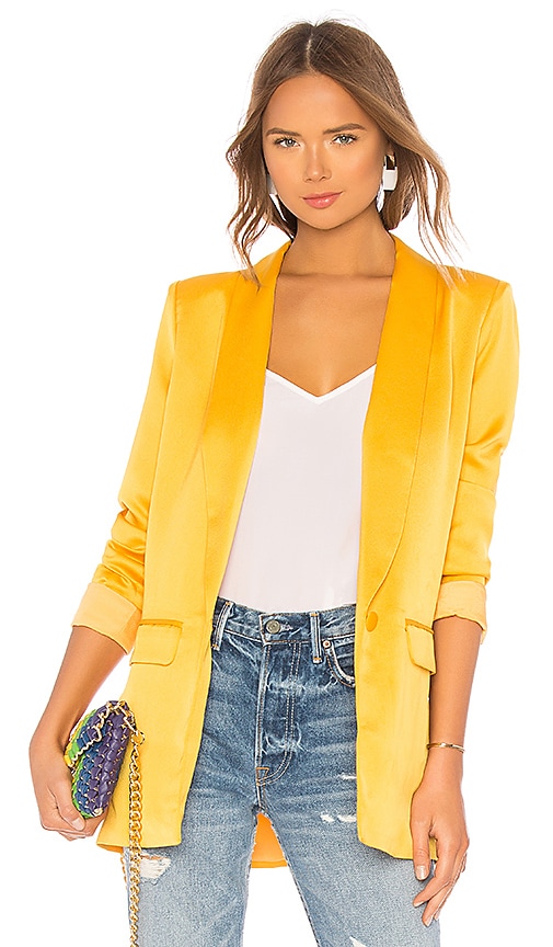 L'Academie SATIN-BLAZER FLEUR in Mustard. Größe S. Also in M