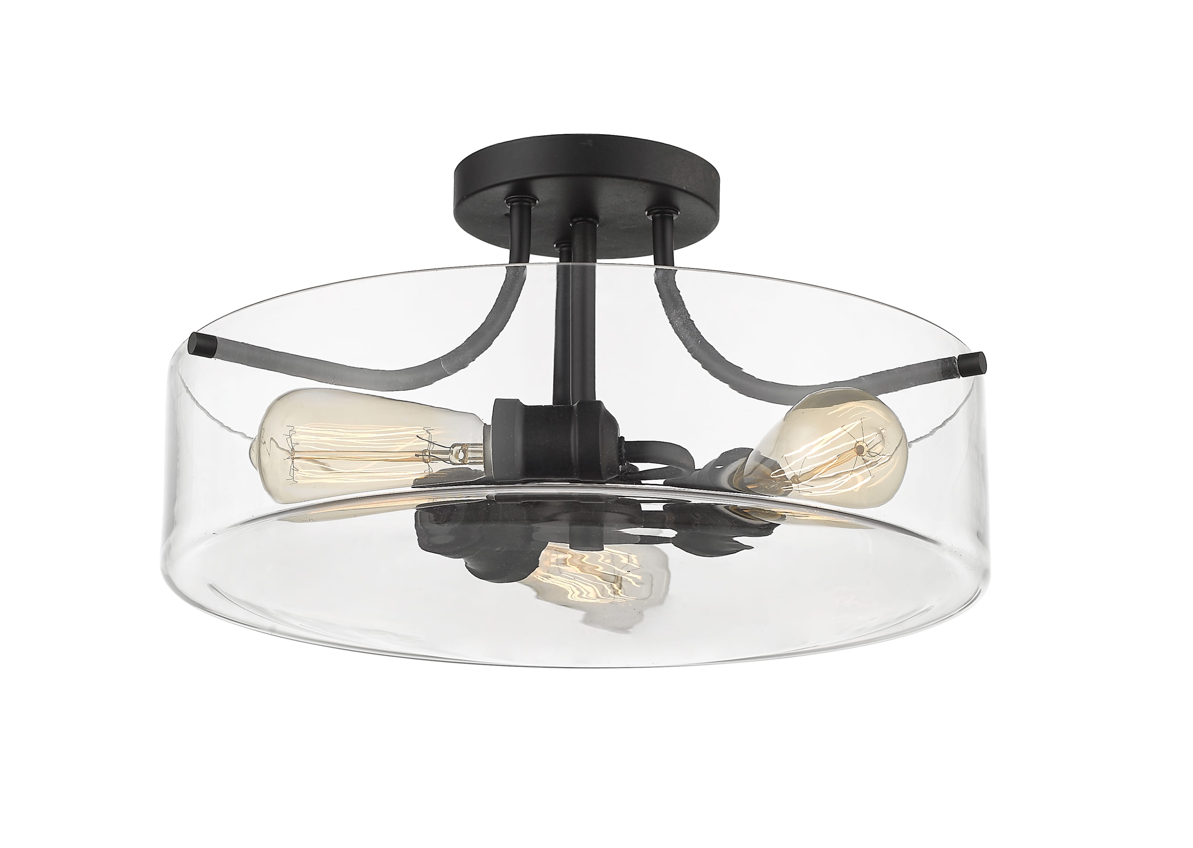 Delaney 3-Light Semi Flush Mount Ceiling Light In Matte Black