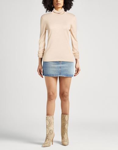 Woman Turtleneck Beige Size 4 Wool, Silk