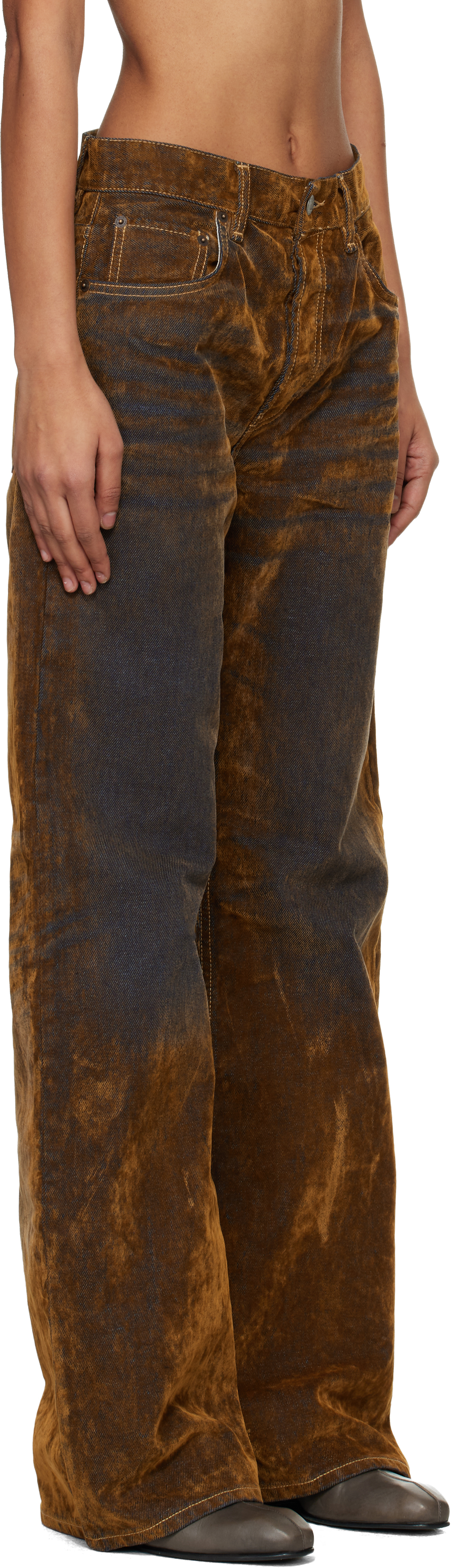 Brown 2021 Flocked Denim Jeans