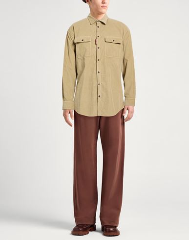 Man Shirt Khaki Size 36 Cotton, Elastane