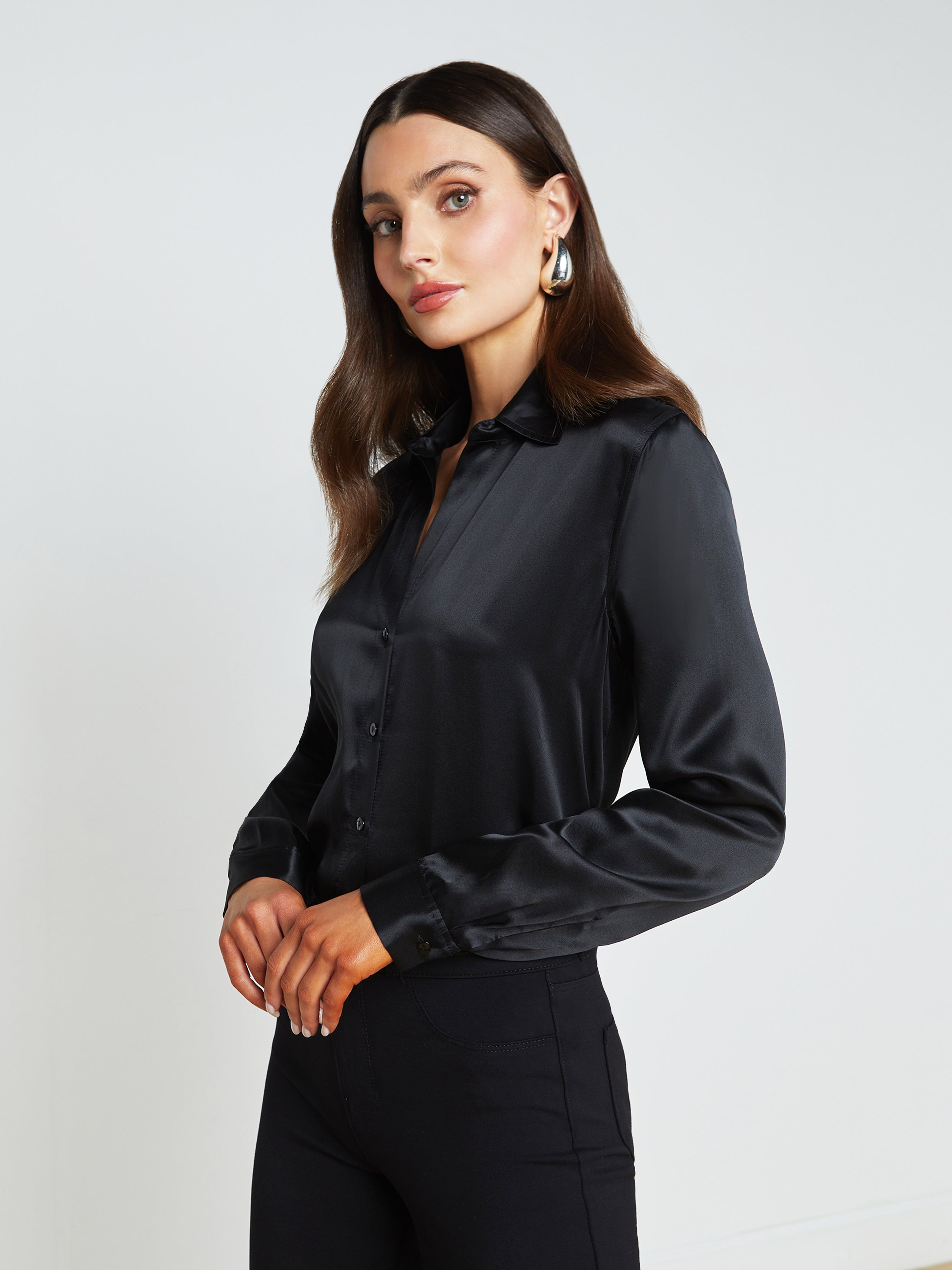 Tyler Silk Blouse Top In Black