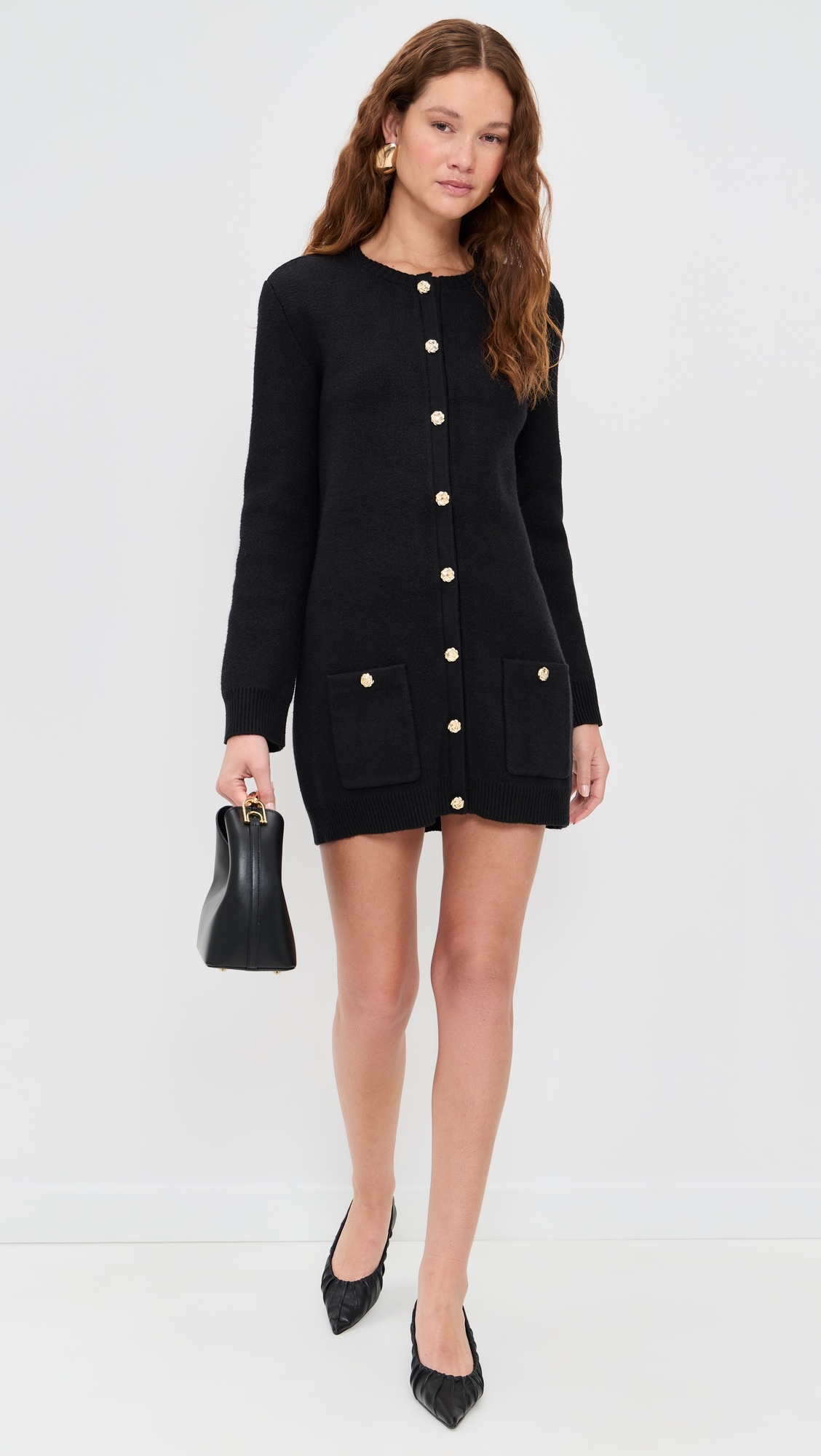 Parker Gold Button Sweater Dress Black