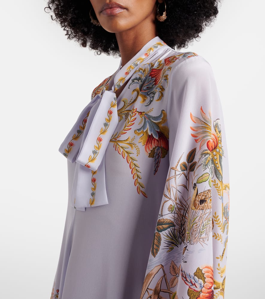 Scarf-detail floral silk maxi dress