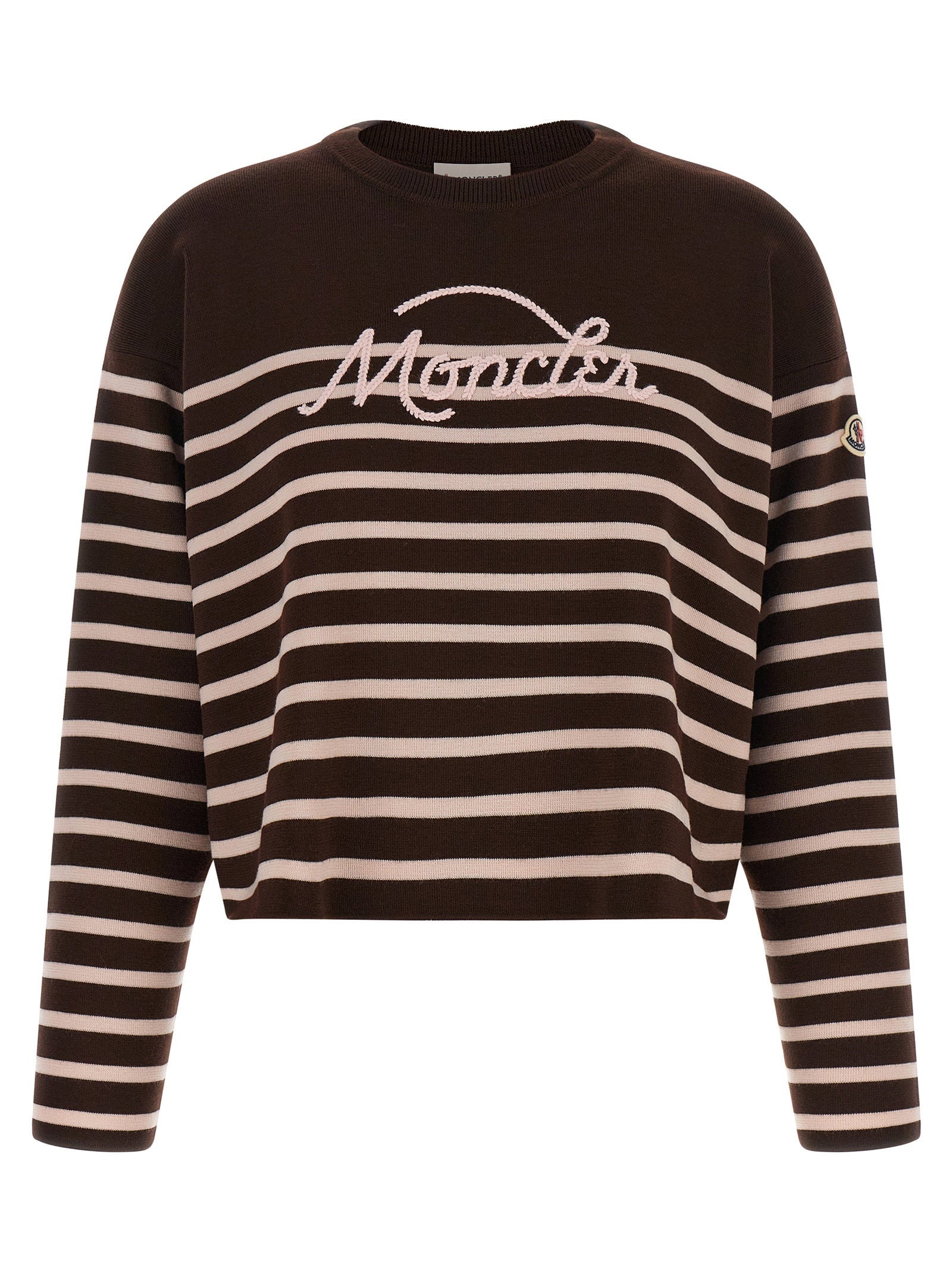 Striped Logo-Embroidered Virgin Wool Sweater — Brown