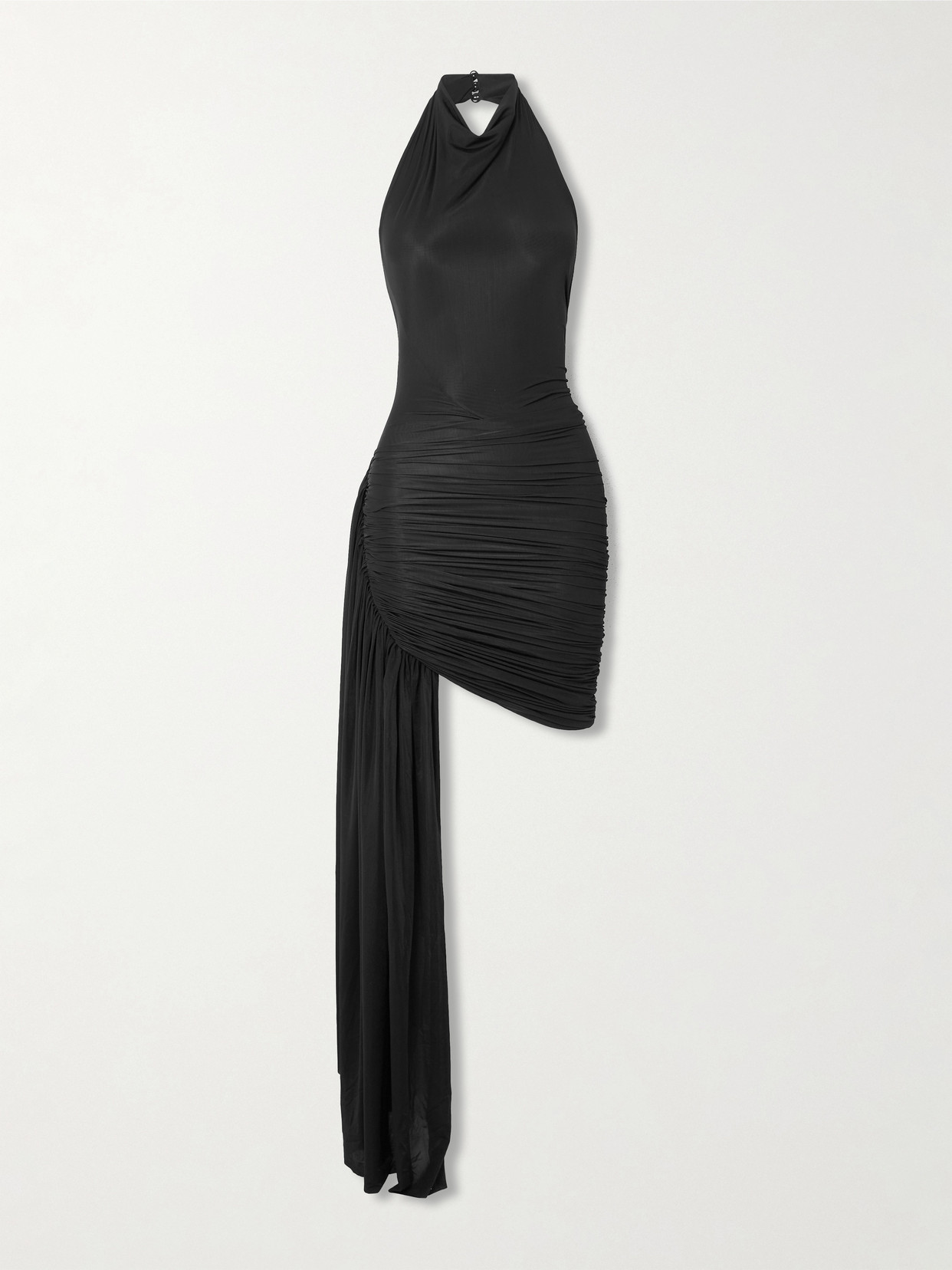 Villa Draped Gathered Stretch-jersey Halterneck Mini Dress - Black