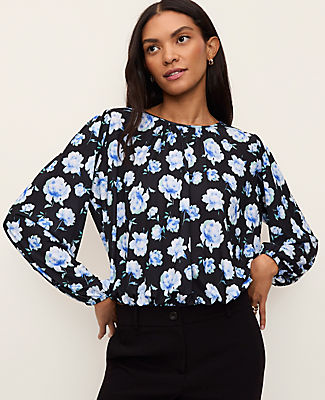 Ann Taylor Floral Bubble Hem Top