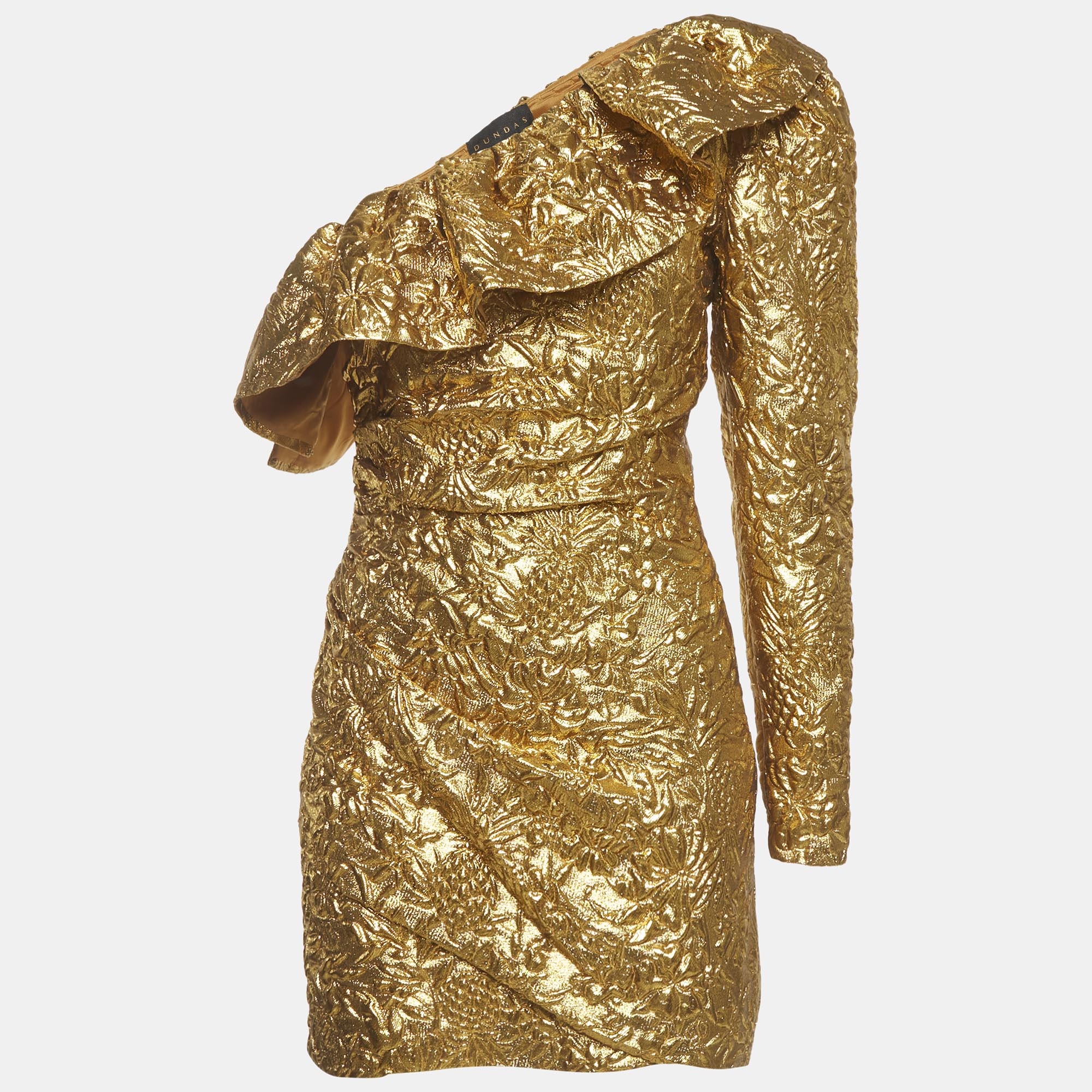 Dundas Metallic Gold Embossed One Shoulder Mini Dre
