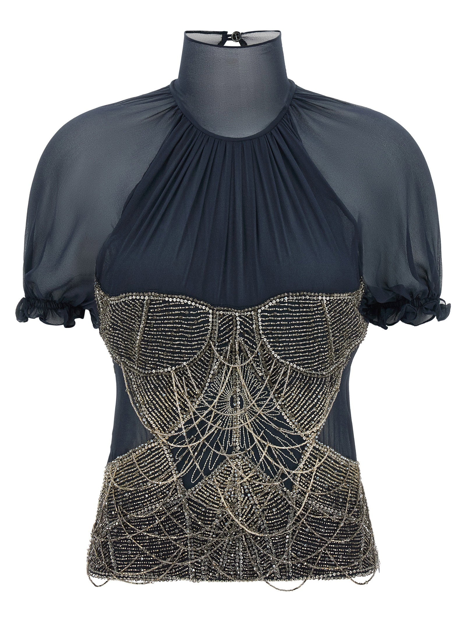 Beaded Embroidery Blouse — Black