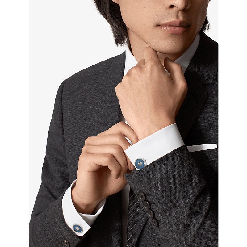 Mens Grey/Blue Double C De Palladium-Plated Sterling-Silver and Lacquer Cufflinks