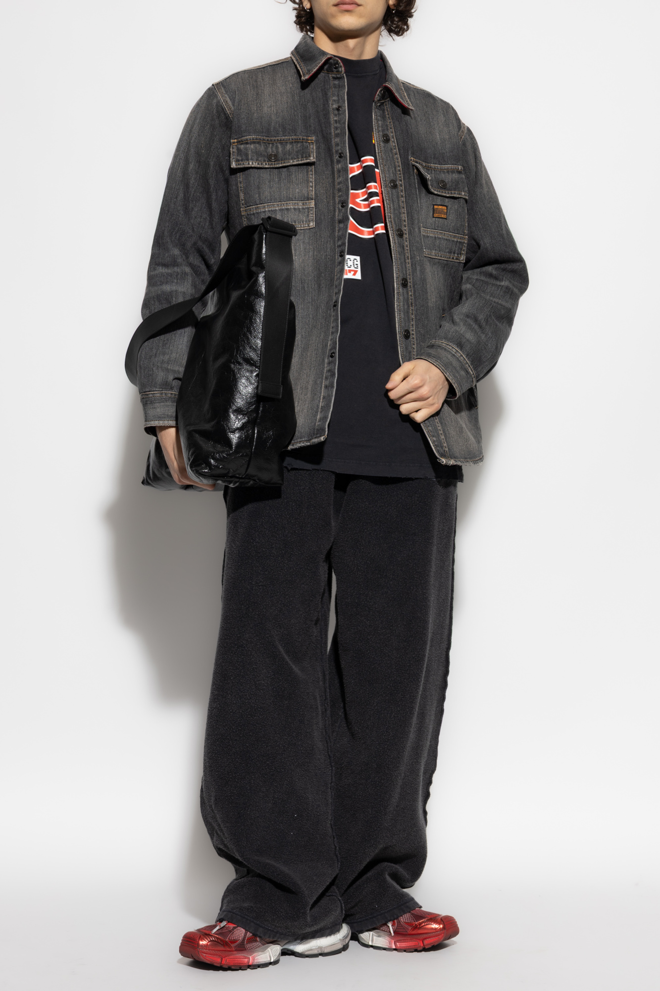 Balenciaga Denim Shirt With `vintage` Effect, Men's, Grey