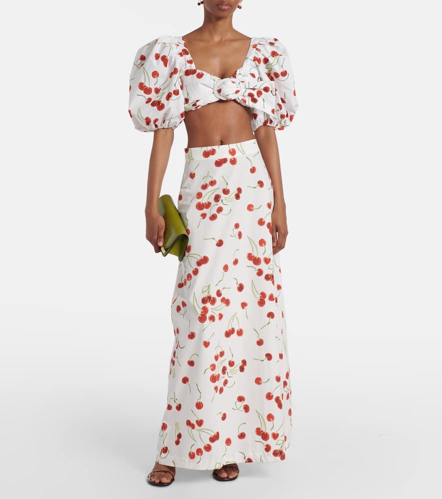 Printed cotton high-rise maxi skirt
