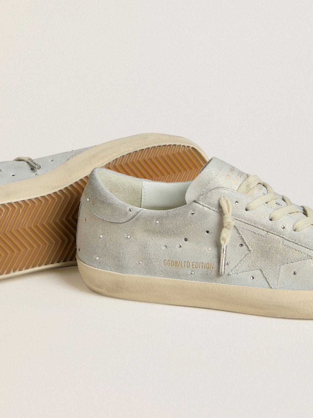 Golden Goose - Women's Super-star Ltd In Platinum Suede And Swarovski Crystals With Platinum Suede Star, Woman