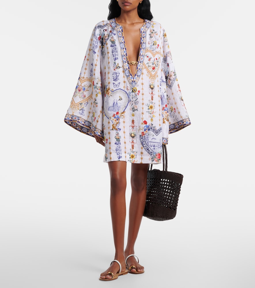 Cutout printed linen kaftan