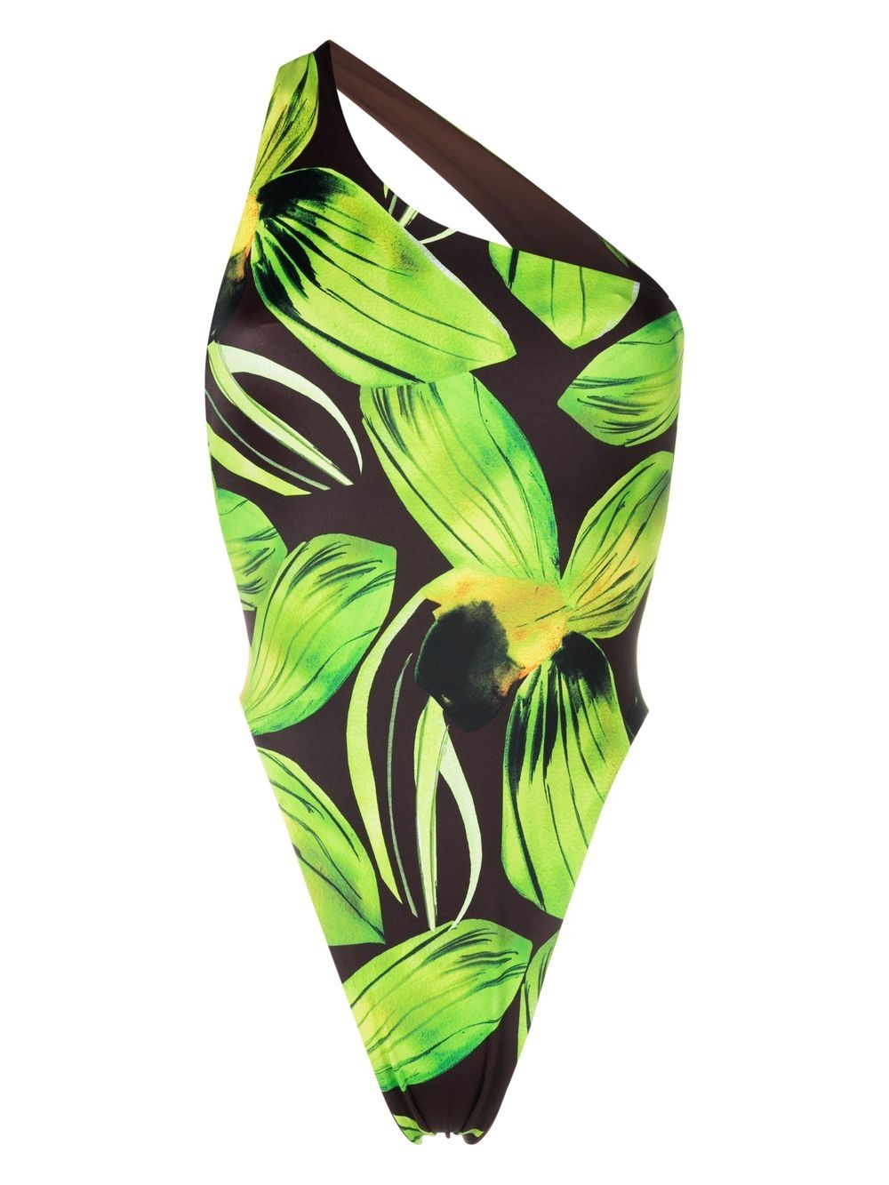 Asymmetric Cut-Out One-Shoulder Swimsuit — Brown