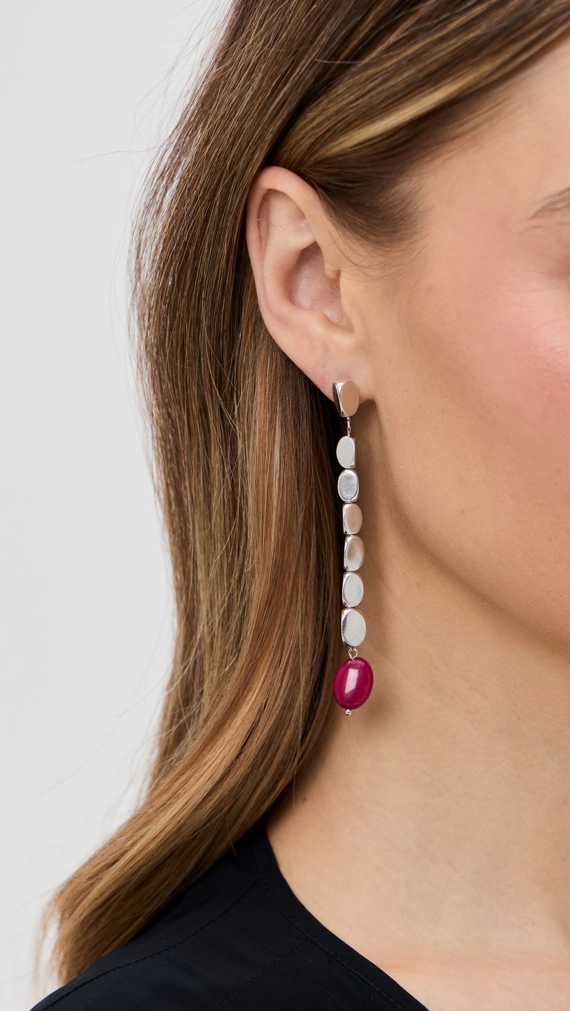 Long Earrings Fuchsia/Silver One Size