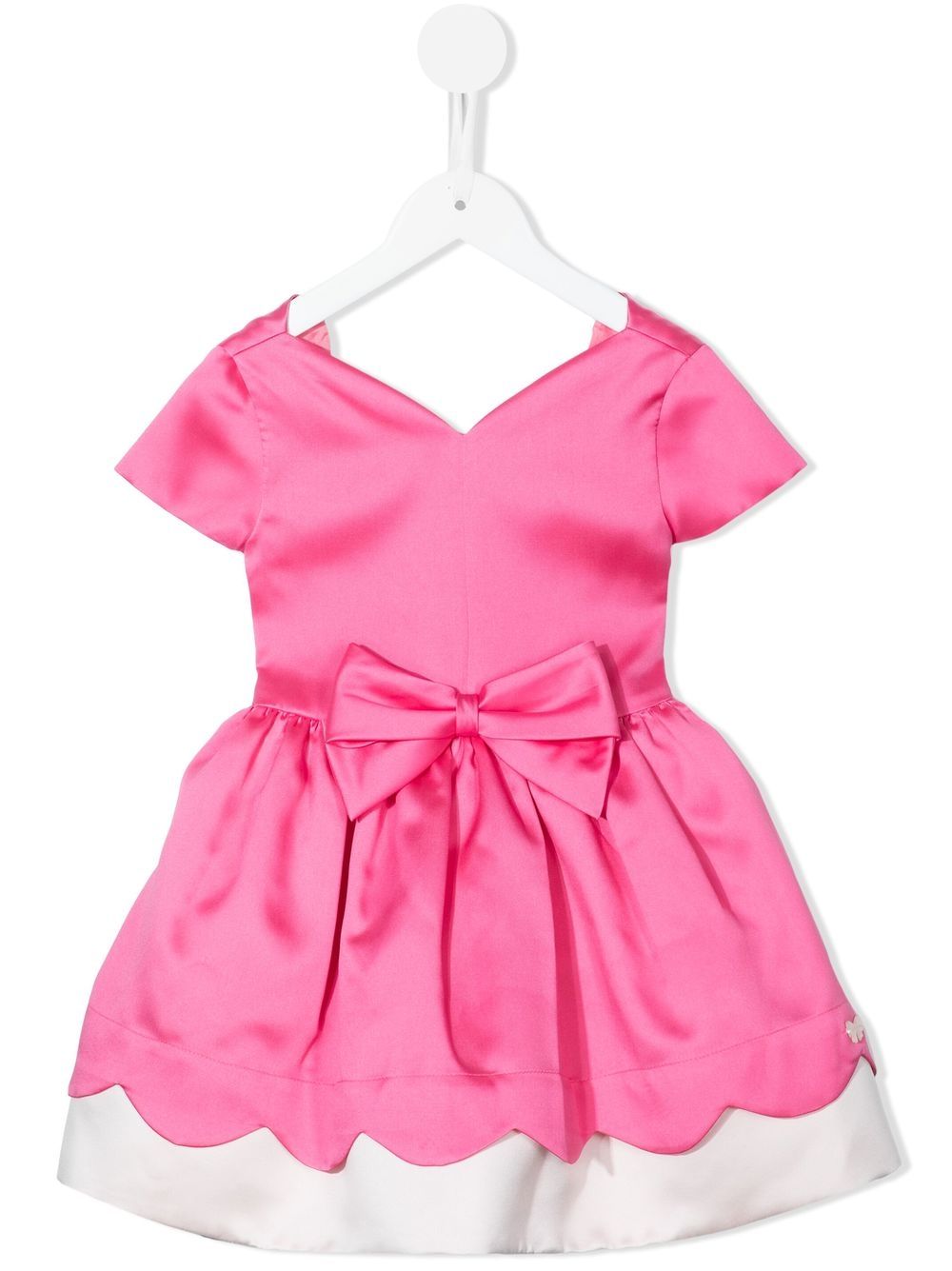 Scalloped-bodice short-sleeve dress - Pink