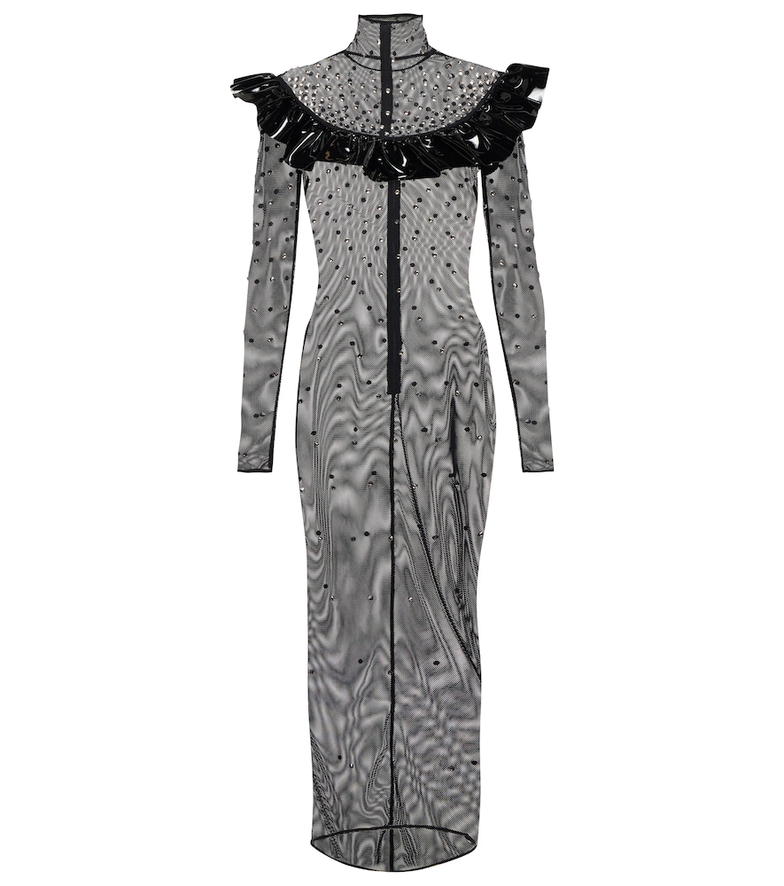 Embellished mesh midi dress