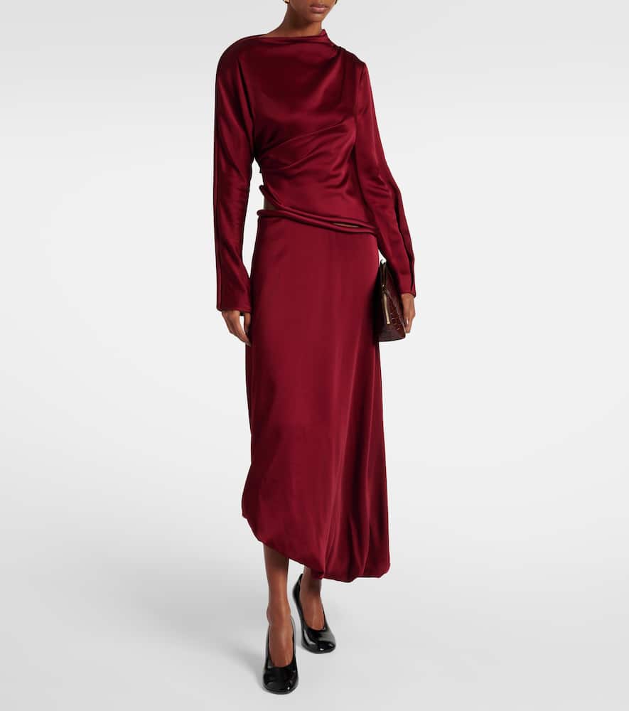 Cutout draped crêpe satin midi dress