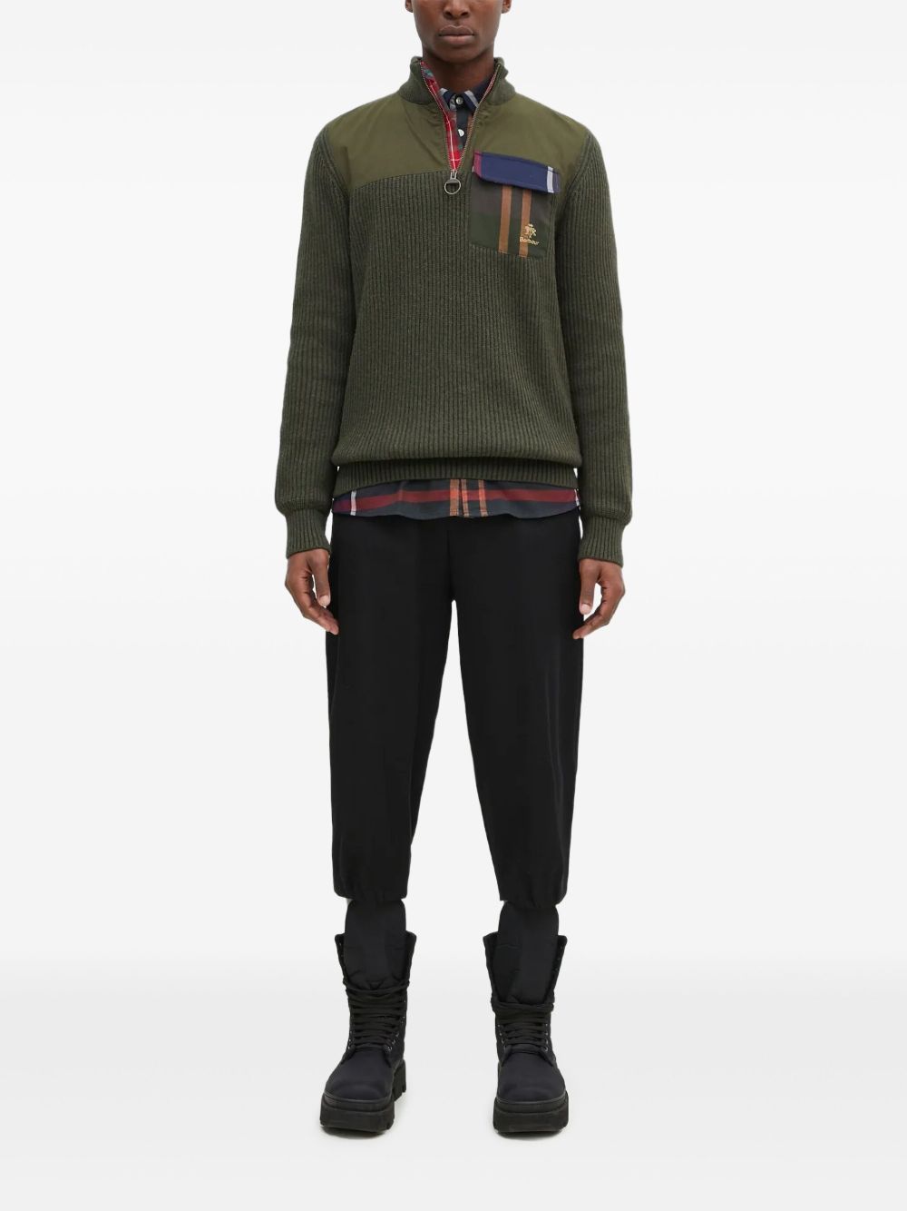 X Barbour Miller ribbed half-zip pocket sweater - Green