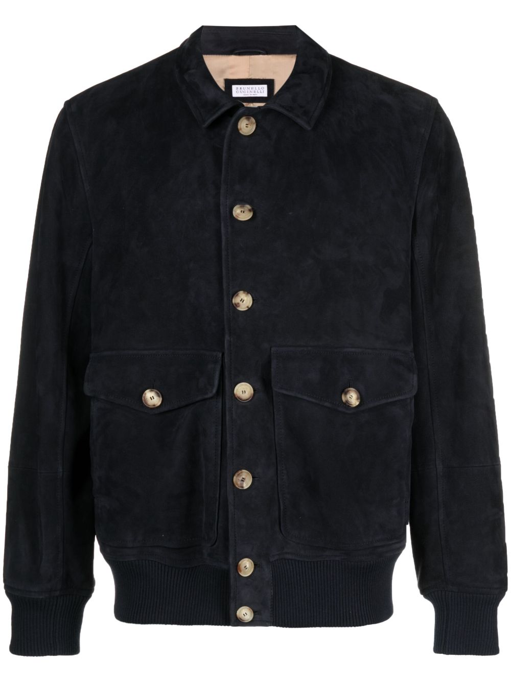 Button-fastening leather jacket - Blue