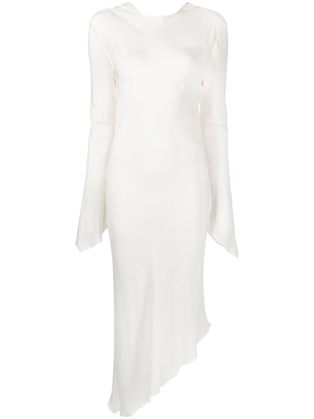 Asymmetric backless sheer dress - White