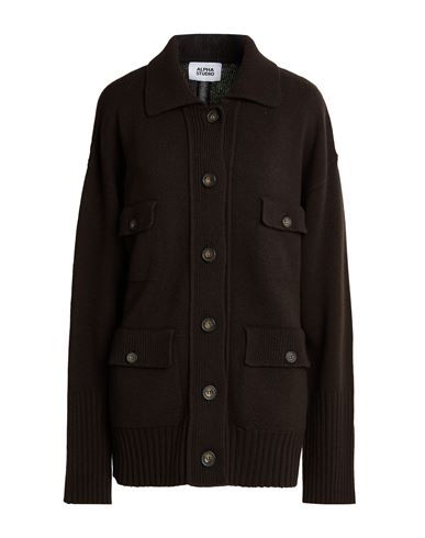 Woman Cardigan Dark brown Size 10 Wool