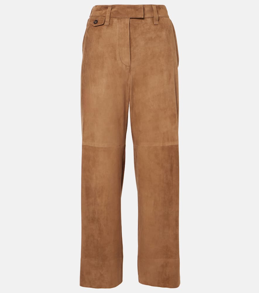 Mid-rise suede wide-leg pants