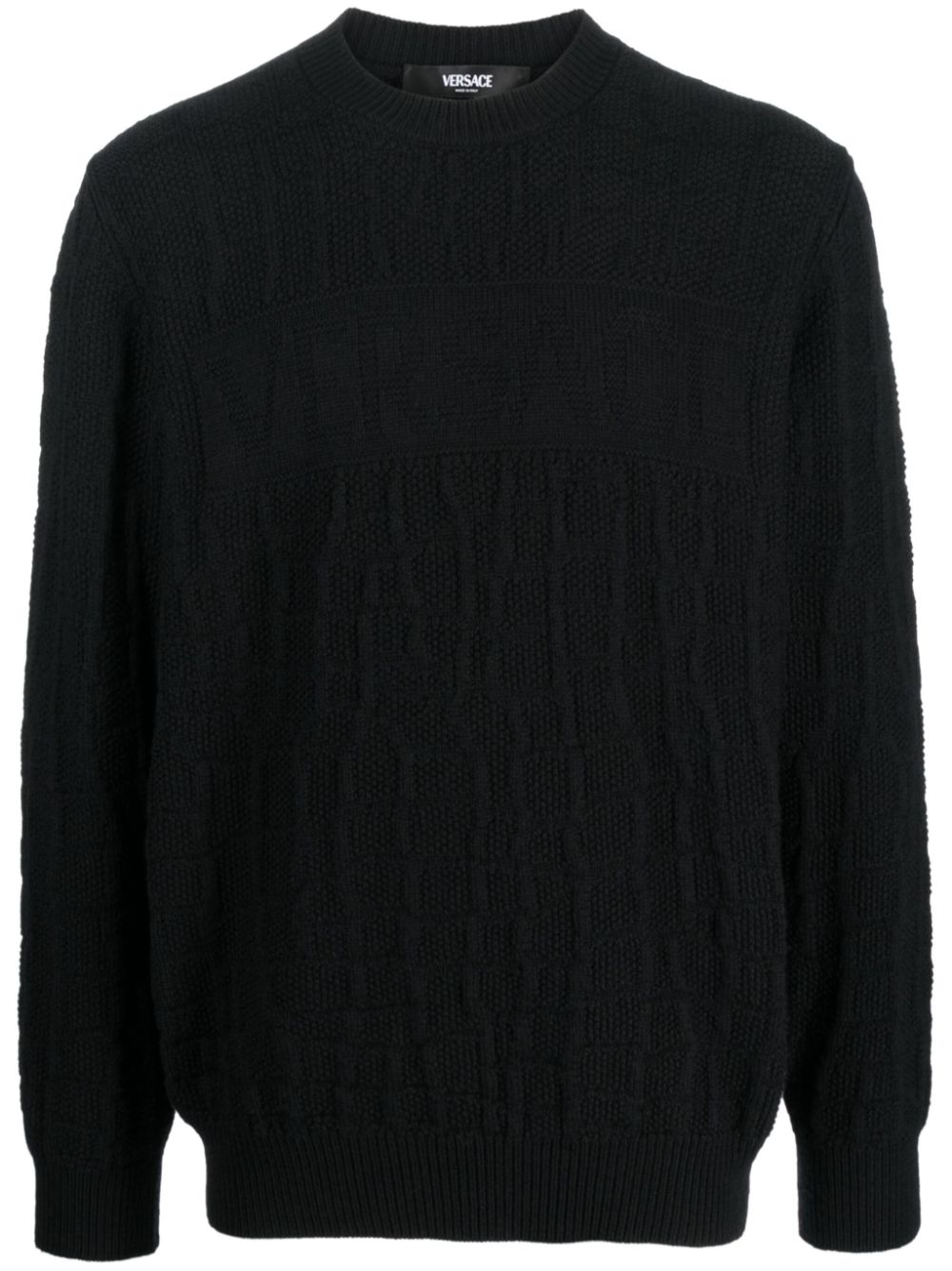 Crocodile-pattern cable-knit jumper - Black