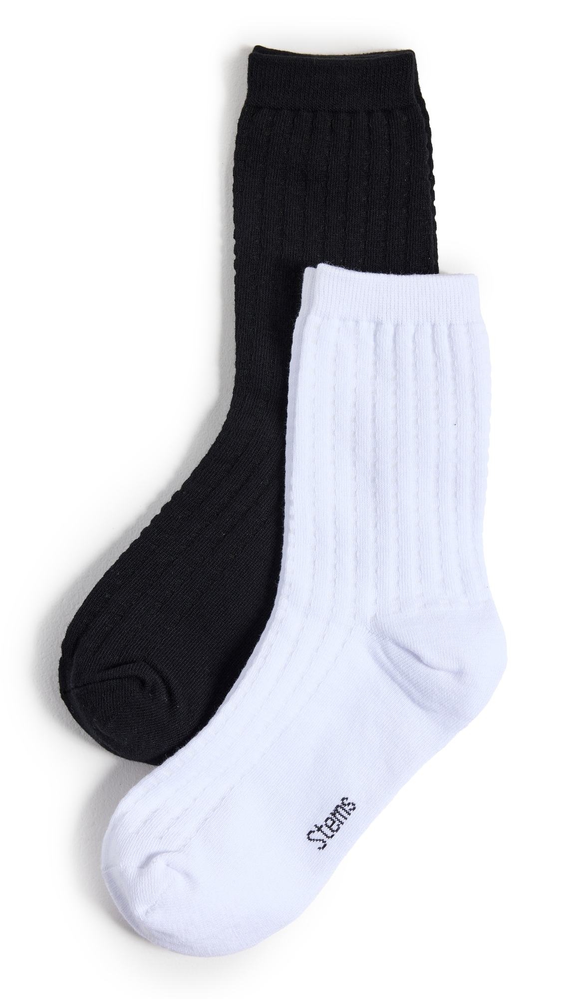 2 Pack Waffle Knit Socks Black/Ivory One Size
