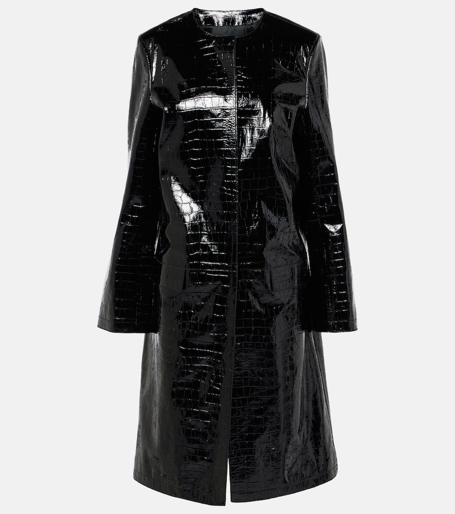 Croc-effect embossed leather coat