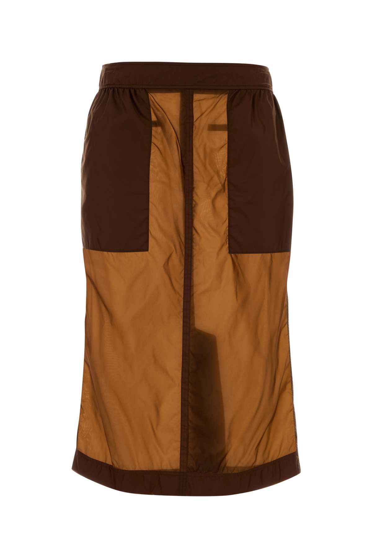 Nylon Colorblock Skirt — Brown