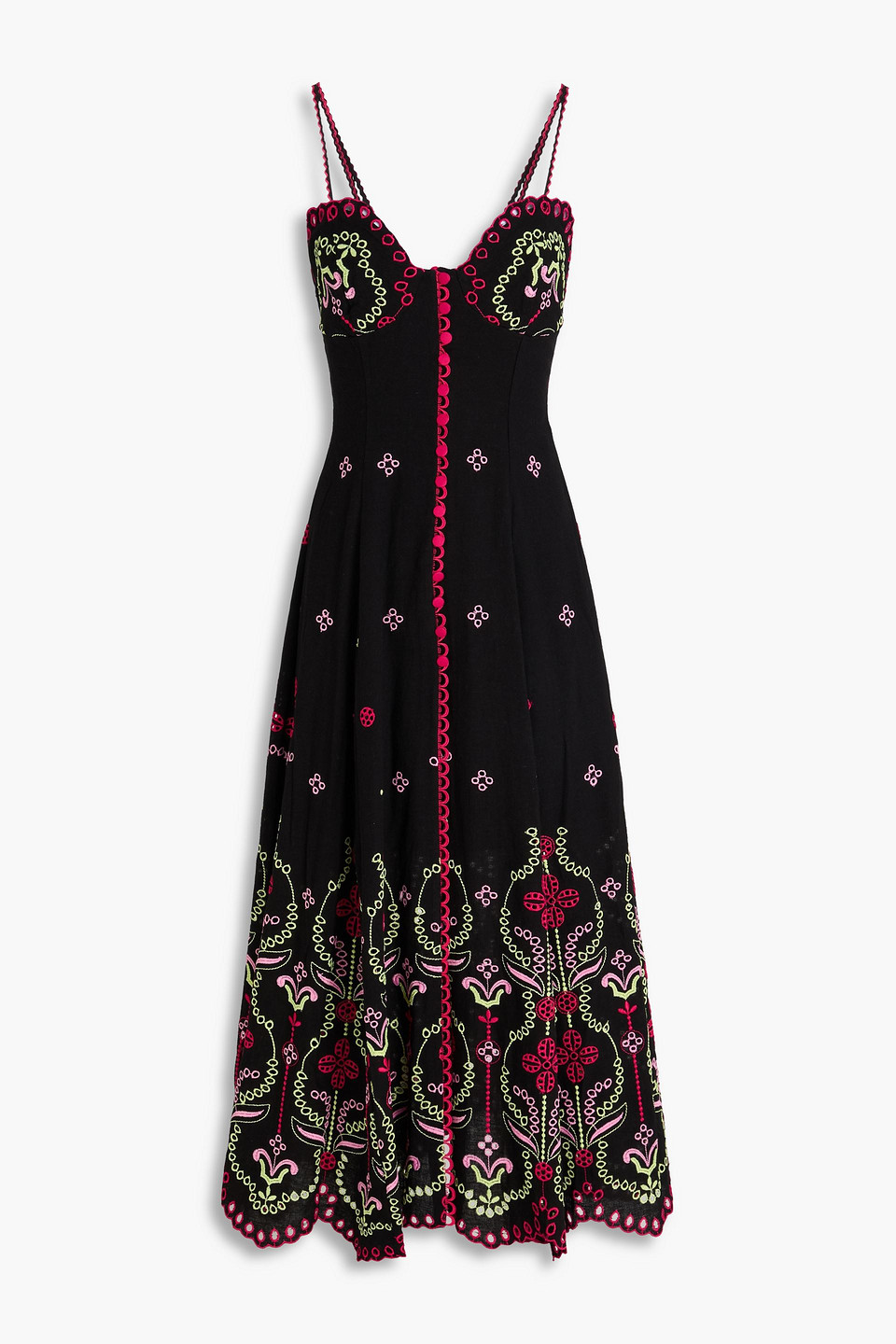 Broderie anglaise cotton-blend midi dress - Black - S
