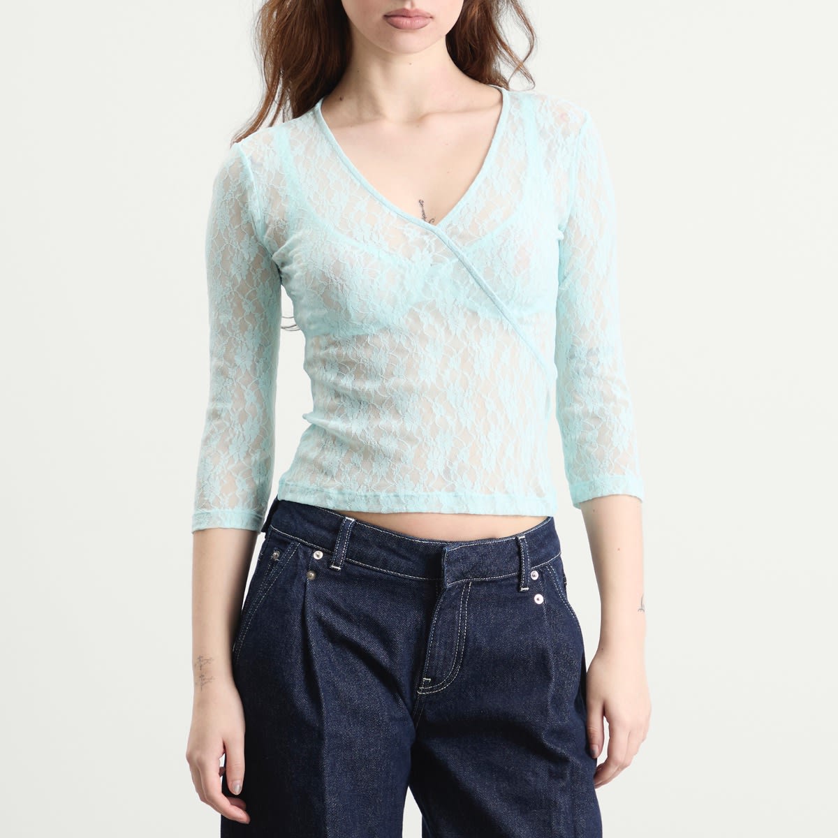 Women's Lace Wrap Top in Ice Blue