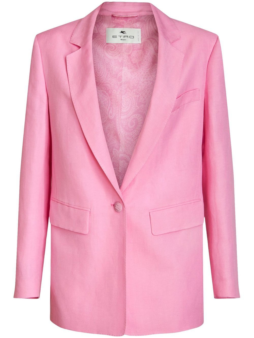 Button-fastening linen-silk blazer - Pink
