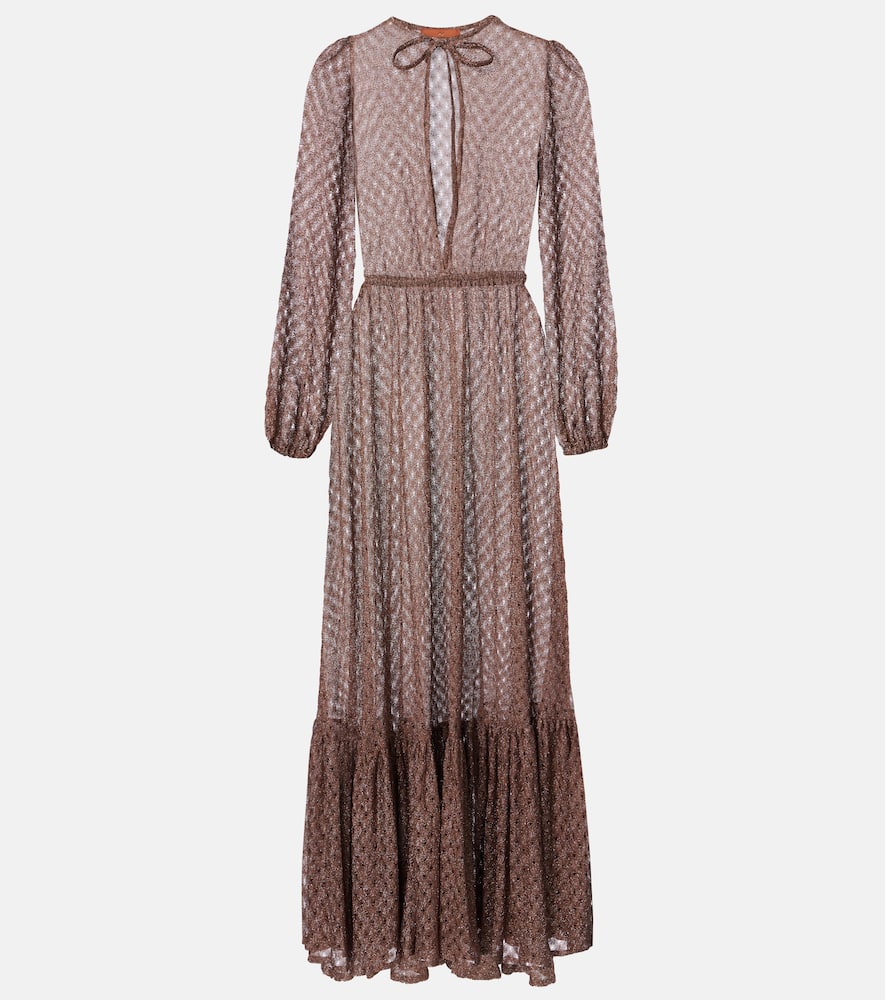 Open-knit lamé maxi dress