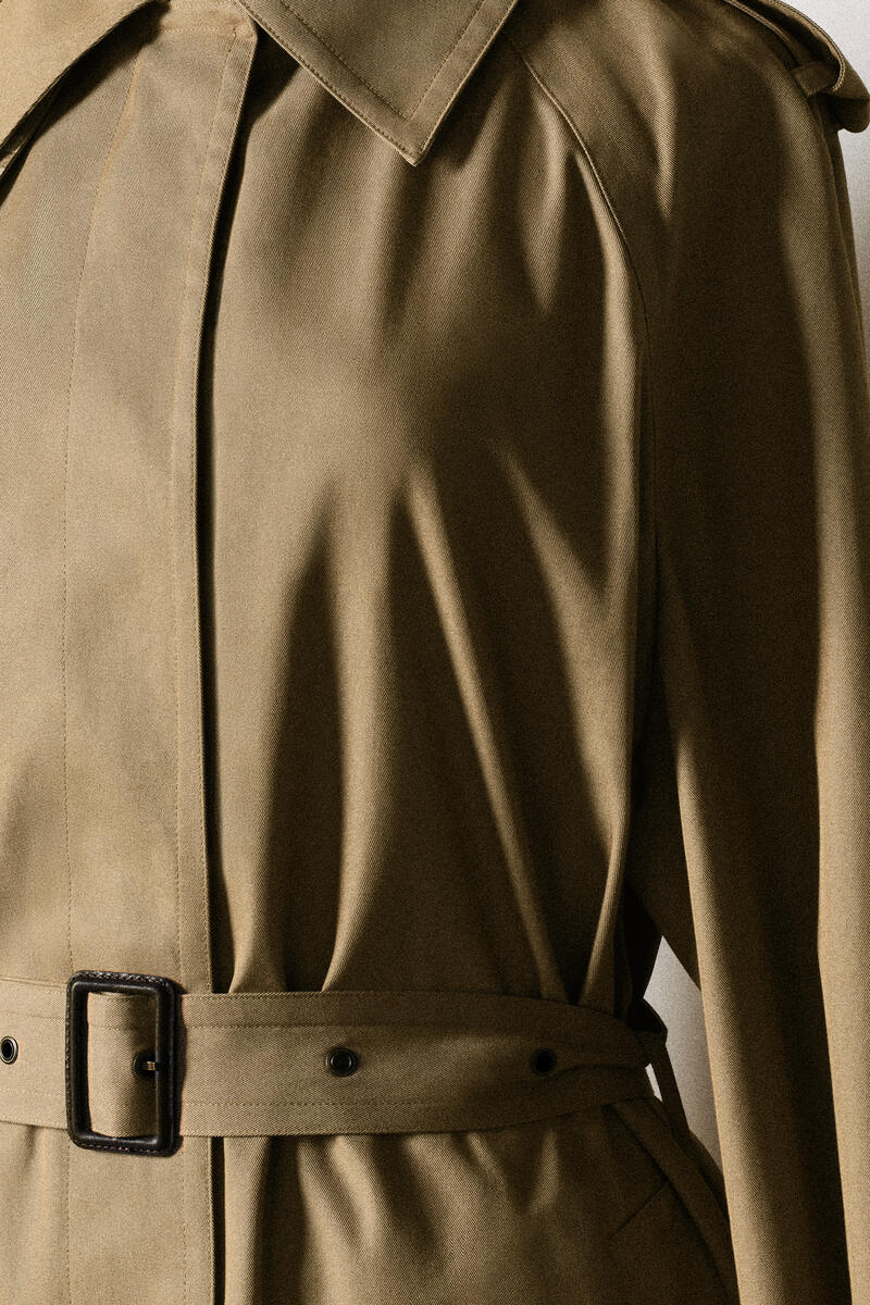 Check-Detail Belted Cotton Trench Coat