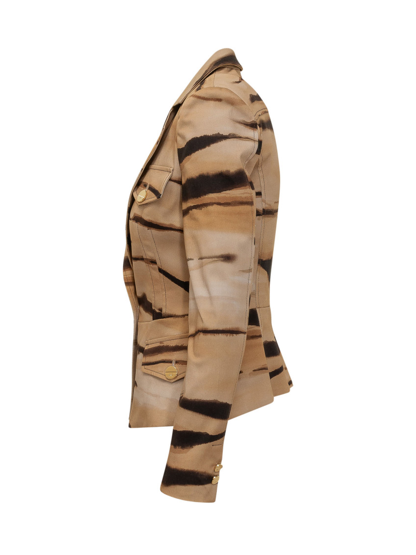 Brown Abstract Notched Lapel Blazer