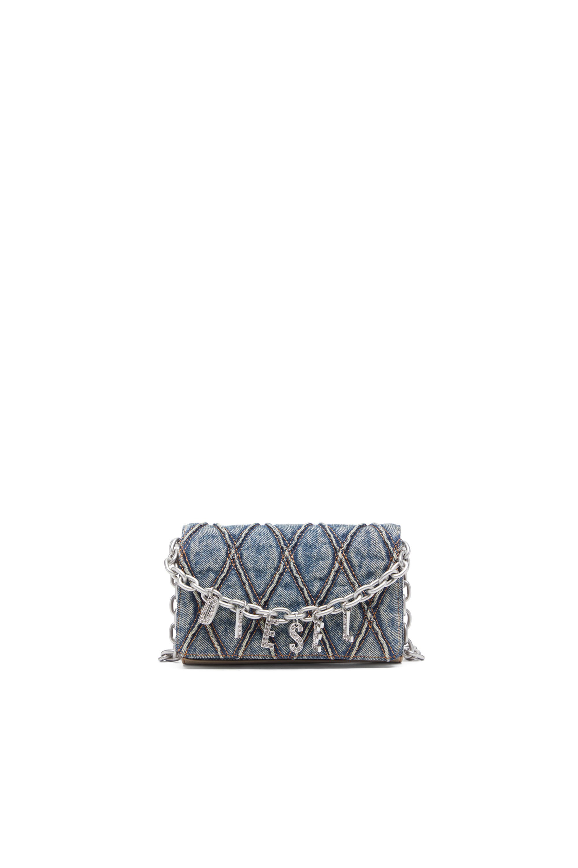 Wallet purse in argyle quilted denim - Wallets strap - Woman - Blue