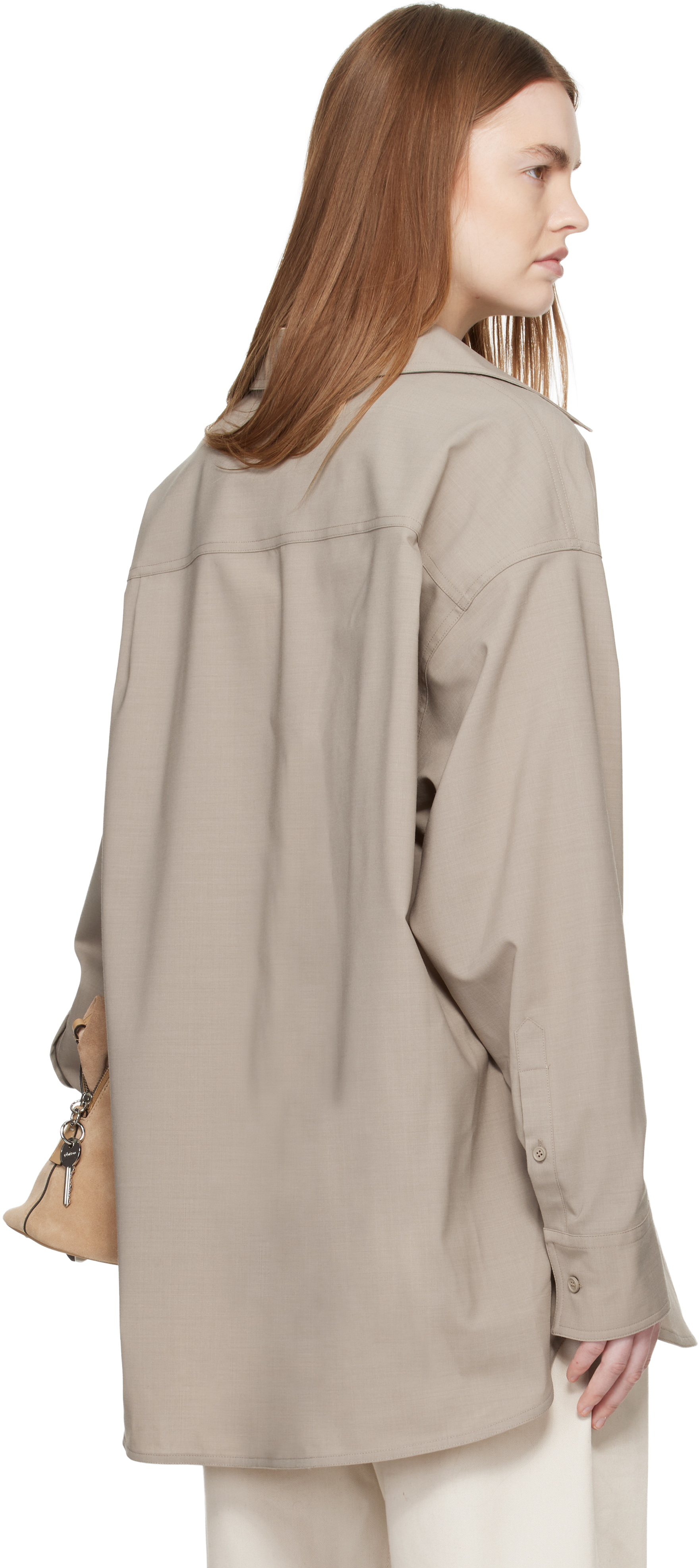 Taupe Tailored Wool-Blend Shirt