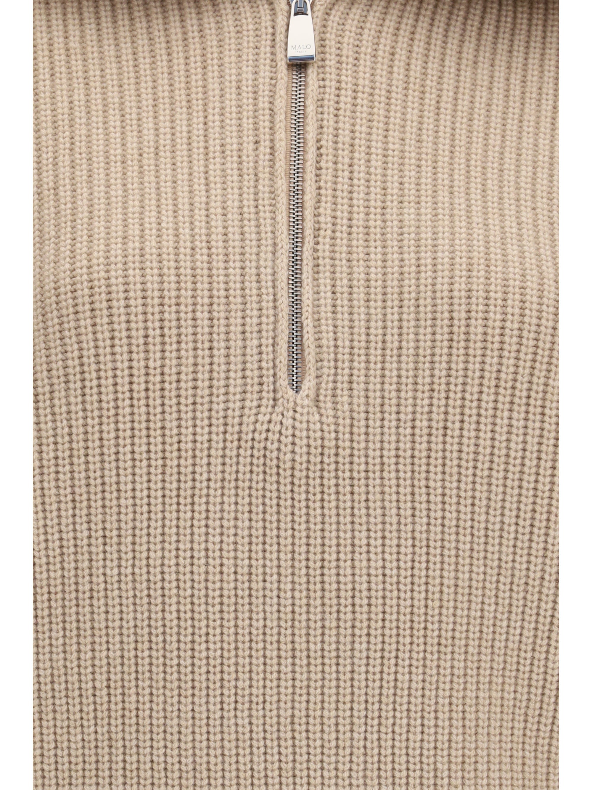Cashmere High-Neck Zip Sweater — Beige