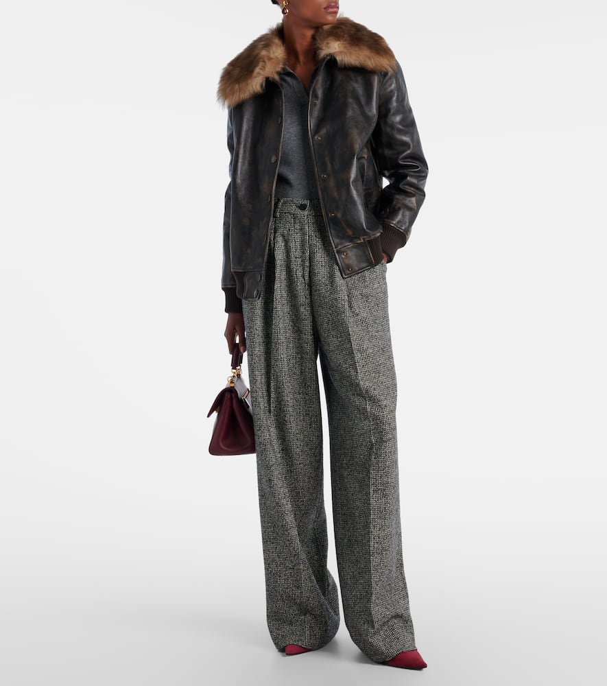 Pleated wool-blend wide-leg pants