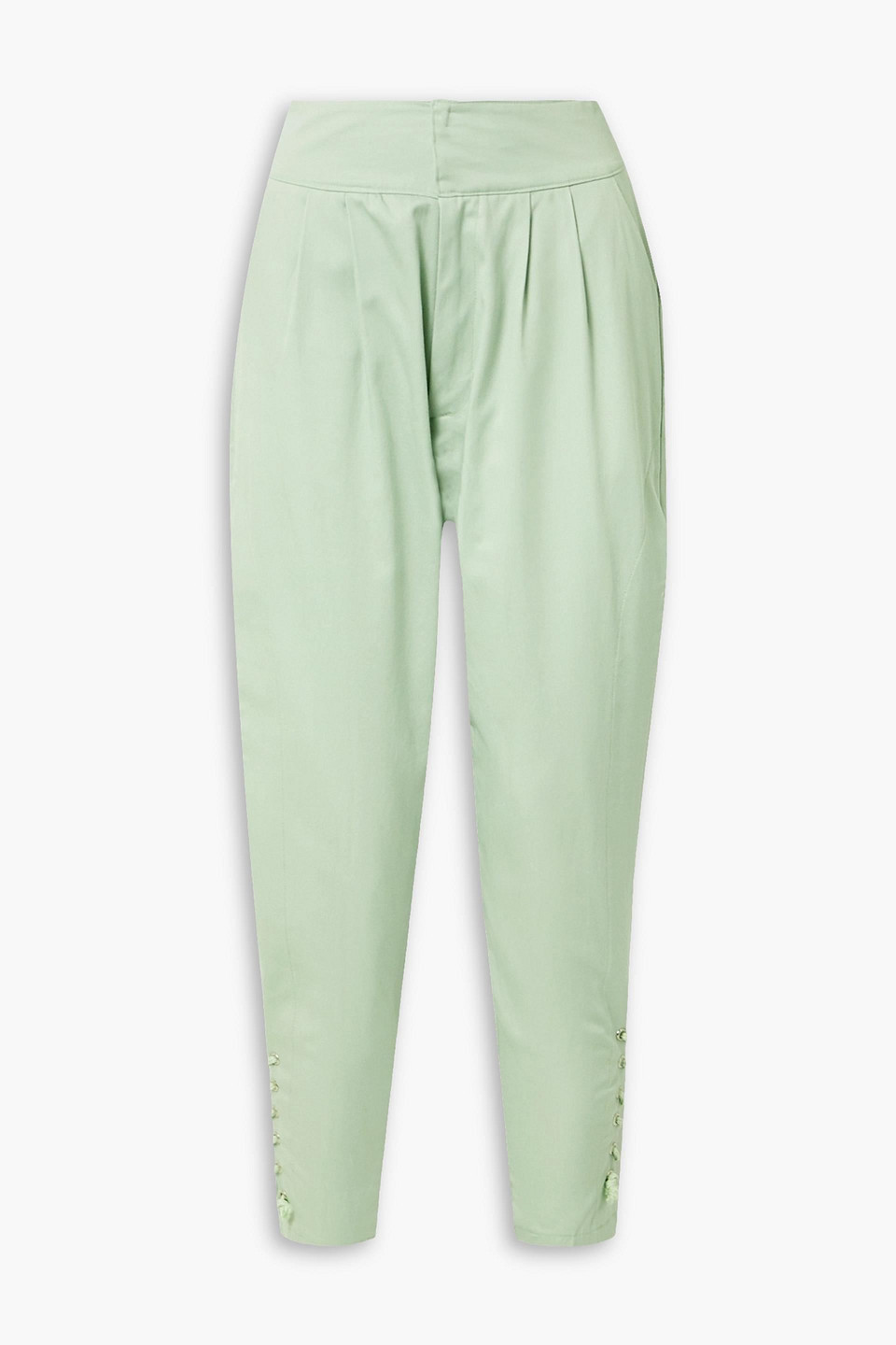 Arielle lace-up cotton-twill tapered pants - Green - XS