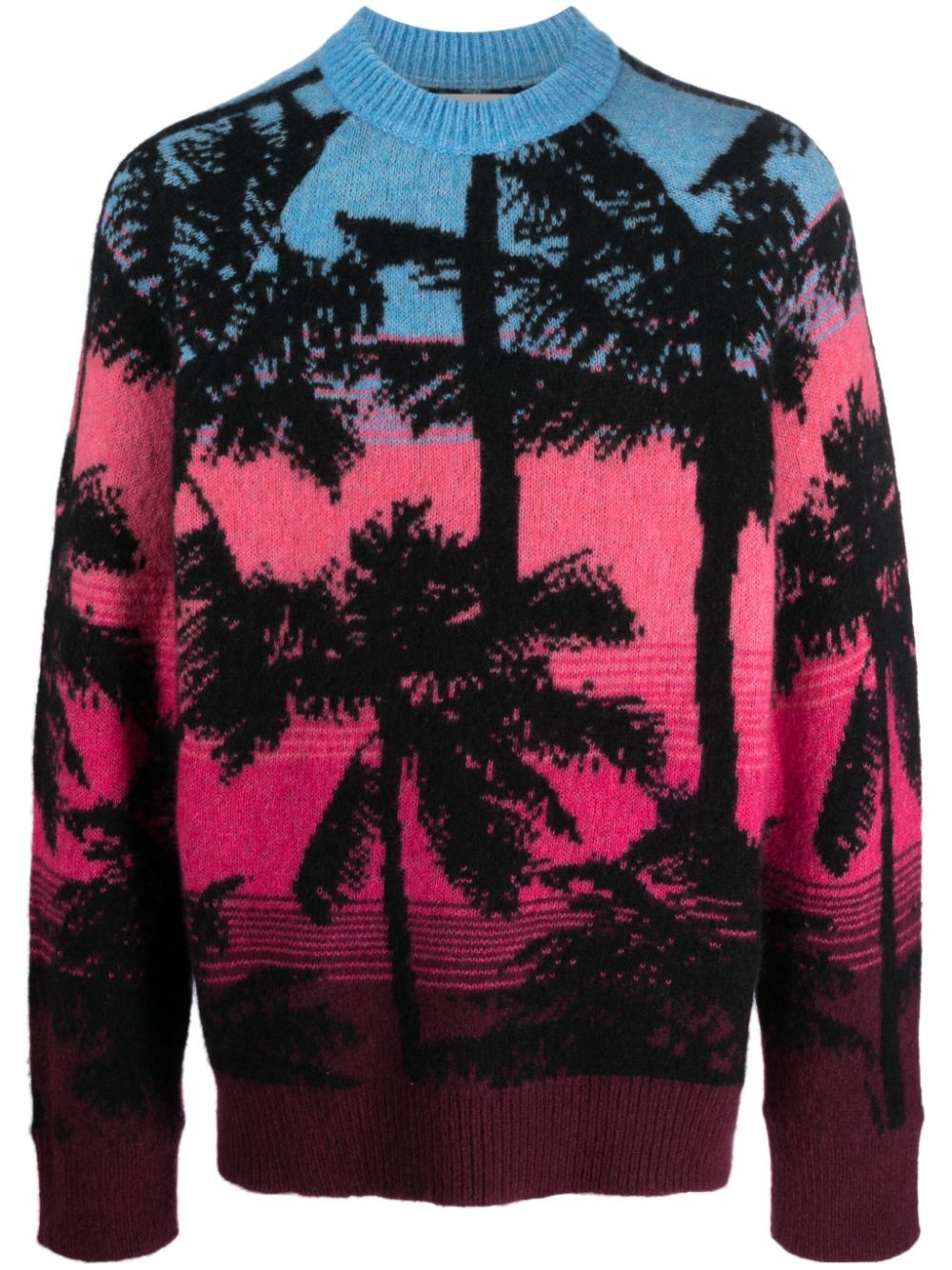 Pattern intarsia-knit ombré jumper - Blue