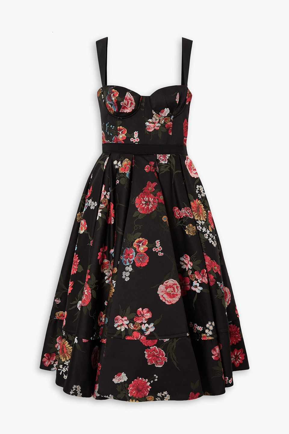 Brock Collection - Tessa pleated floral-jacquard midi dress - Black - US 2