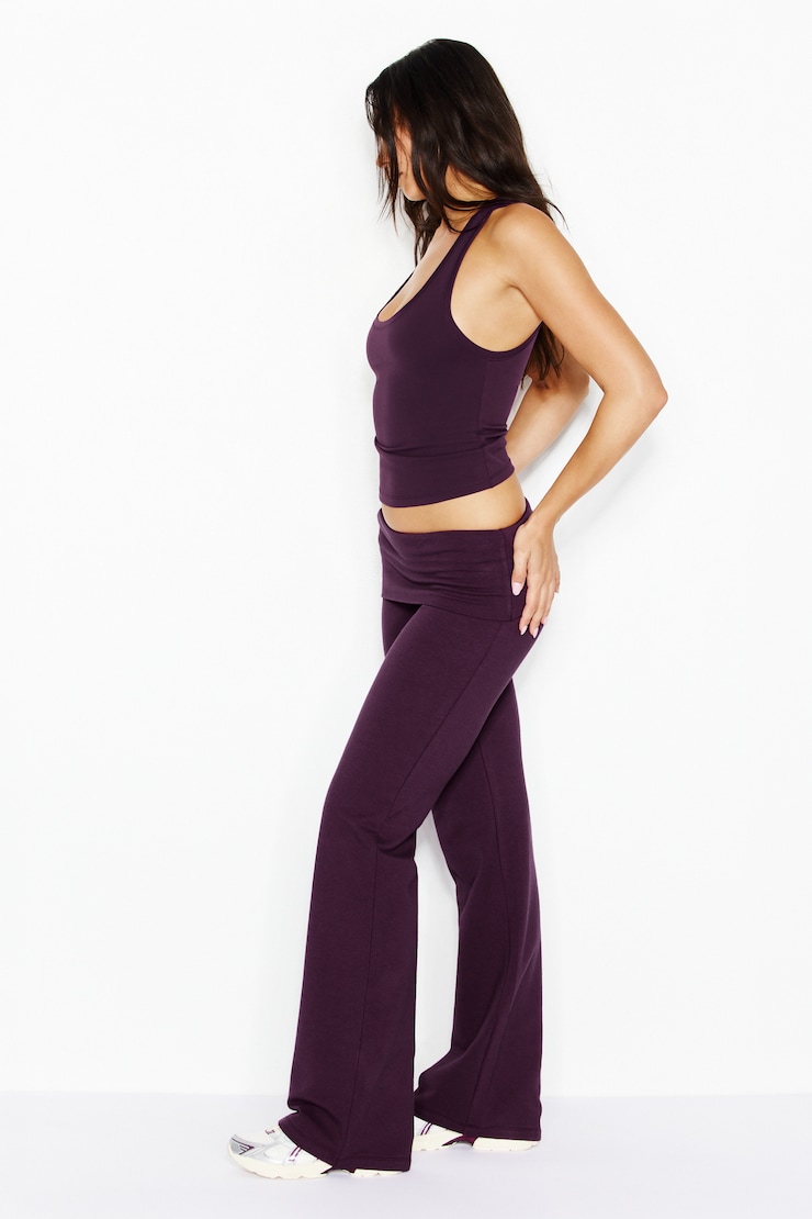StretchTerry™ Foldover Bootcut Pants - Purple - Women Clothing