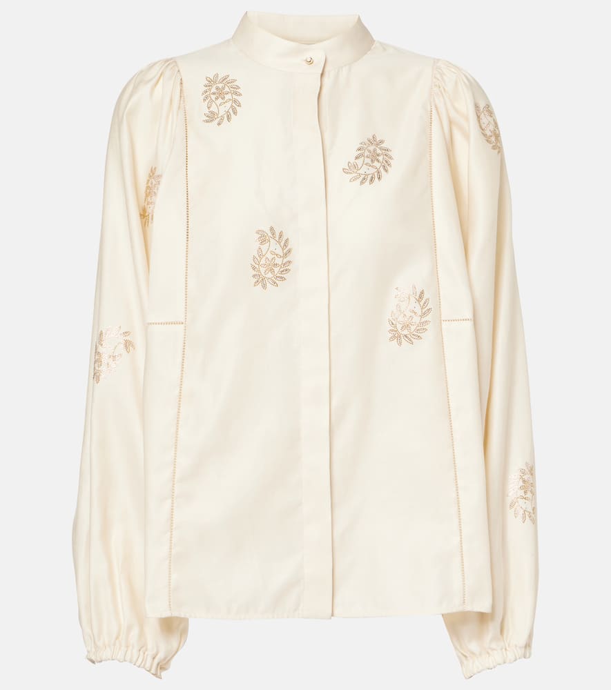 Caladio embellished cotton satin blouse